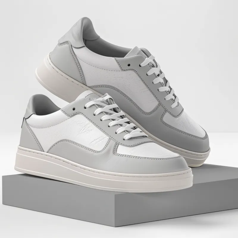 Grey & White Leather Mint Lace-Up Sneakers with White Sole - Summer 2024 Collection sold by Costoso Italiano