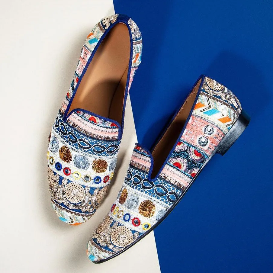 Printed Leather Peshawari Loafers | Wedding Shoes for Groom | Shoes for Haldi Mehendi Sangeet sold by Costoso Italiano