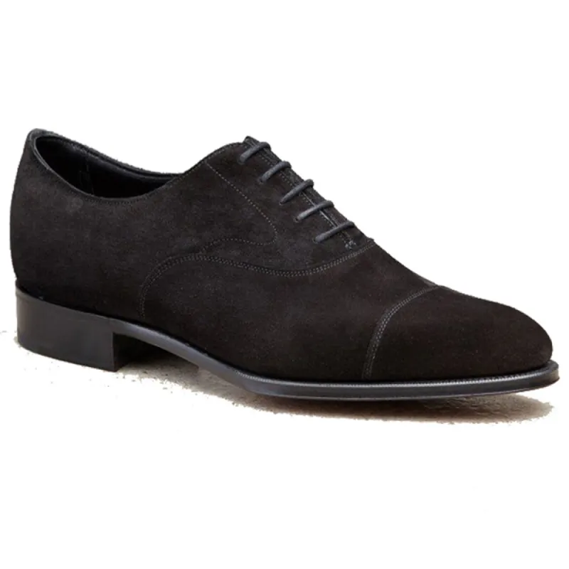 Height Increasing Black Suede Waltham Toe Cap Oxfords sold by Costoso Italiano