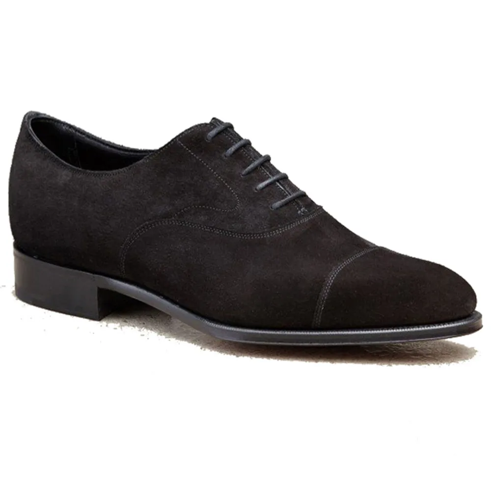 Height Increasing Black Suede Waltham Toe Cap Oxfords sold by Costoso Italiano
