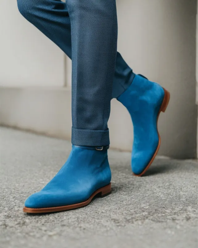 Blue Suede Leather Amarante Slip On Jodhpur Boots sold by Costoso Italiano