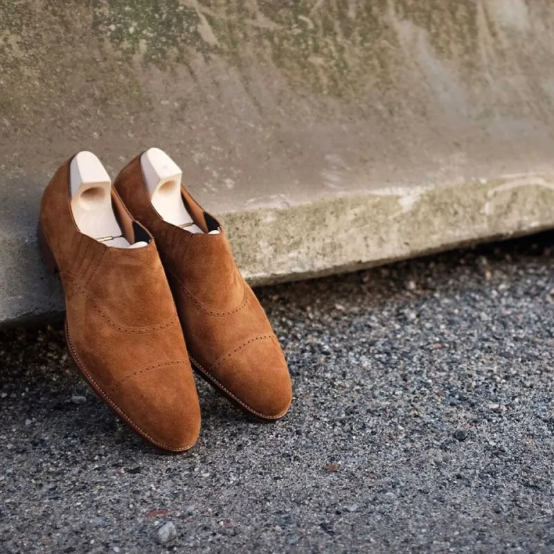 Height Increasing Tan Suede Teruel Brogue Loafers sold by Costoso Italiano
