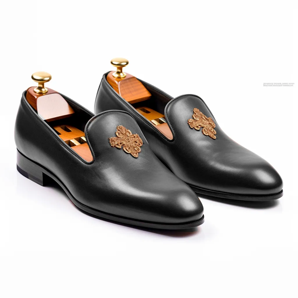 Black Leather Hand Work Zardozi Peshawari Loafers | Wedding Shoes for Groom | Shoes for Haldi Mehendi Sangeet sold by Costoso Italiano