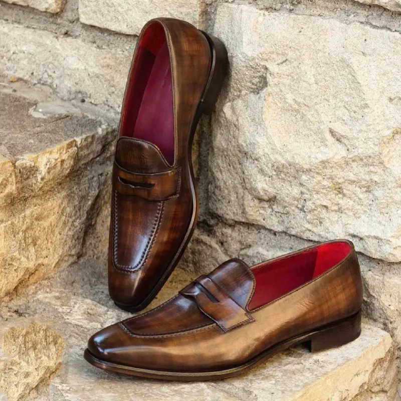 Brown Patina Leather Randwick Slip On Penny Loafers sold by Costoso Italiano