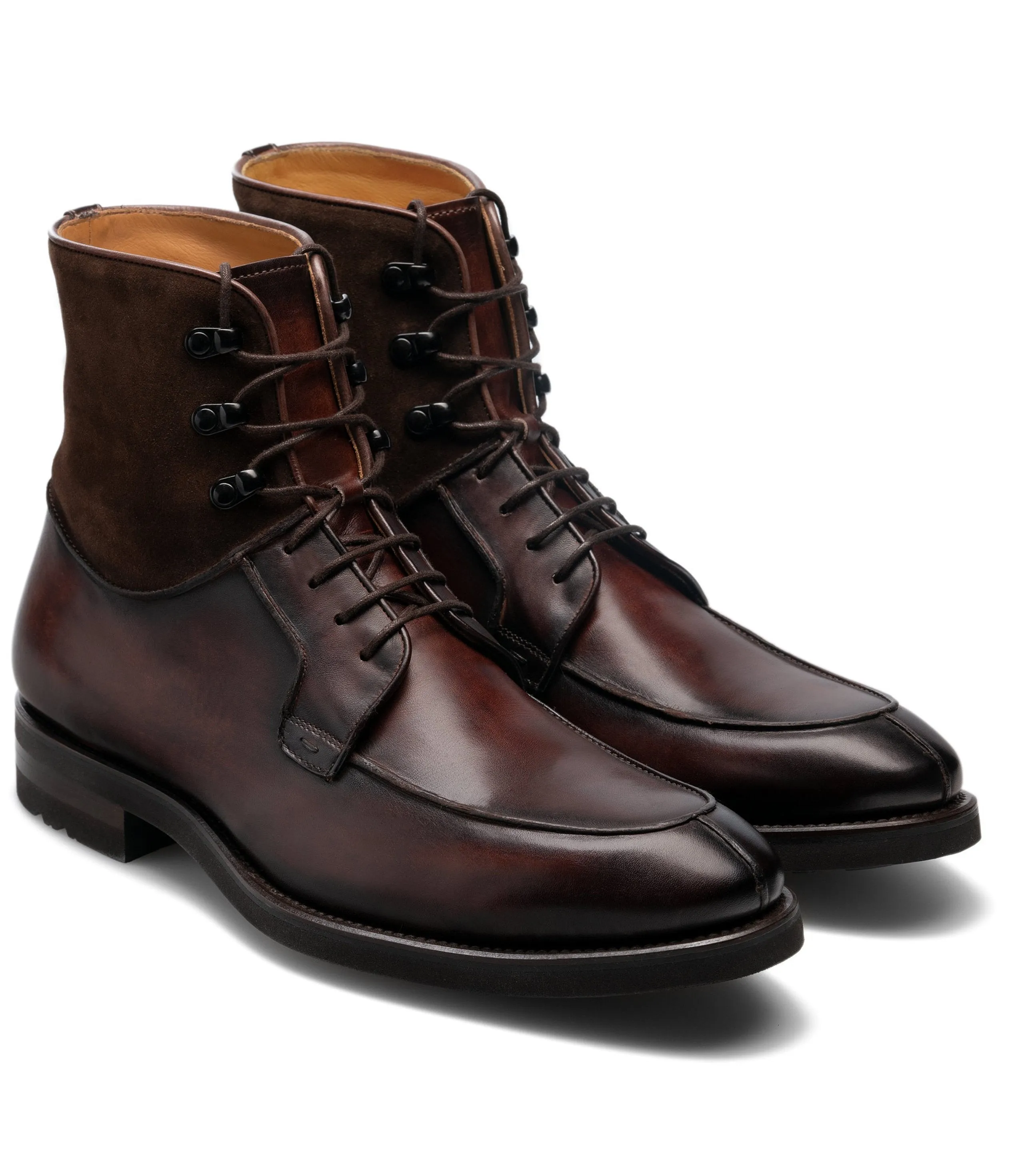 Height Increasing Brown Leather Amines Chunky Derby Boots sold by Costoso Italiano