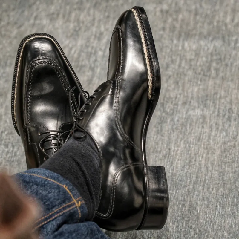 Norwegian Welted Black Leather Madeira Lace Up Derby Shoes - AW24 sold by Costoso Italiano