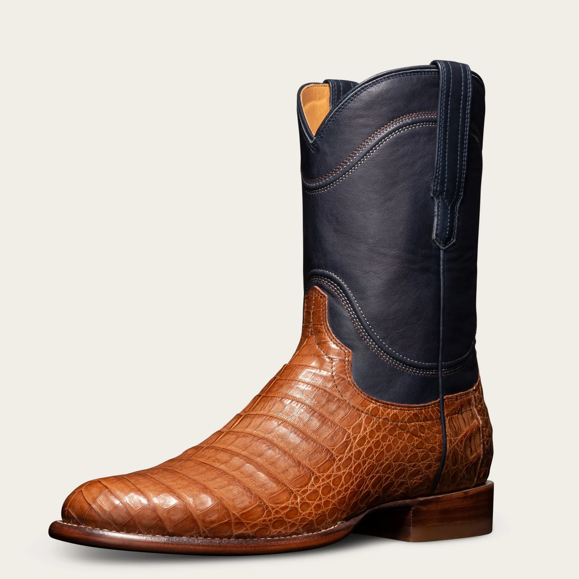 Navy Blue and Tan Italian Leather Remington Slip On Zipper Western Cowboy Boots sold by Costoso Italiano product image thumbnail 4