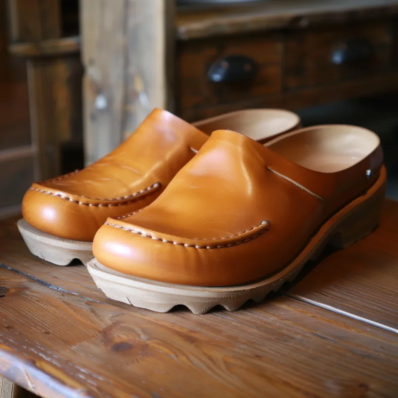 Tan Leather Relaxed Stride Clogs Loafer - Summer 2024 Collection sold by Costoso Italiano