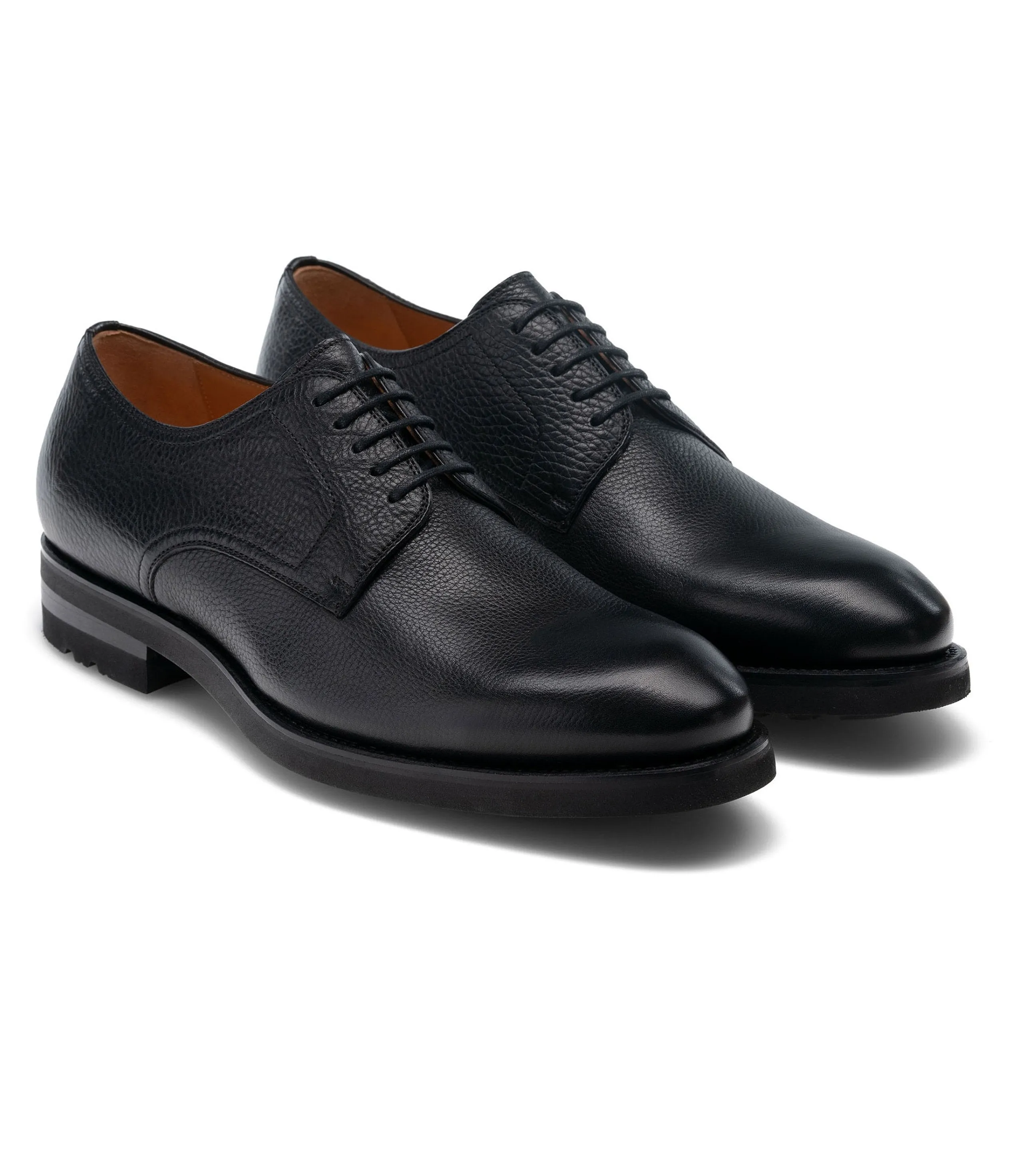 Flat Feet Shoes - Black Leather Congleton Chunky Derby Shoes with Arch Support sold by Costoso Italiano
