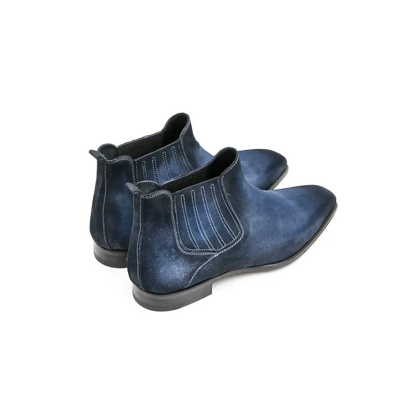 Height Increasing Goodyear Welted Cadaval Denim Blue Suede Chelsea Boot with Violin Leather Sole sold by Costoso Italiano product image thumbnail 4