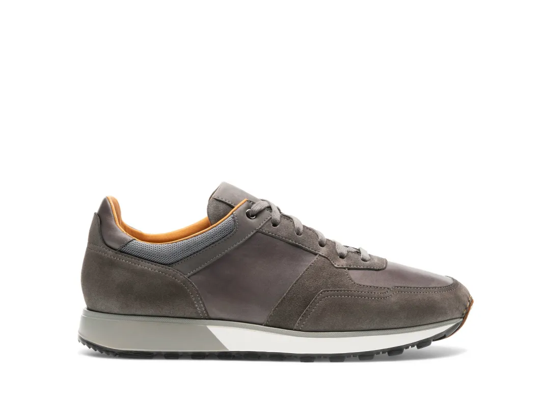 Grey Suede and Leather Nausori Lace Up Running Sneaker Shoes sold by Costoso Italiano