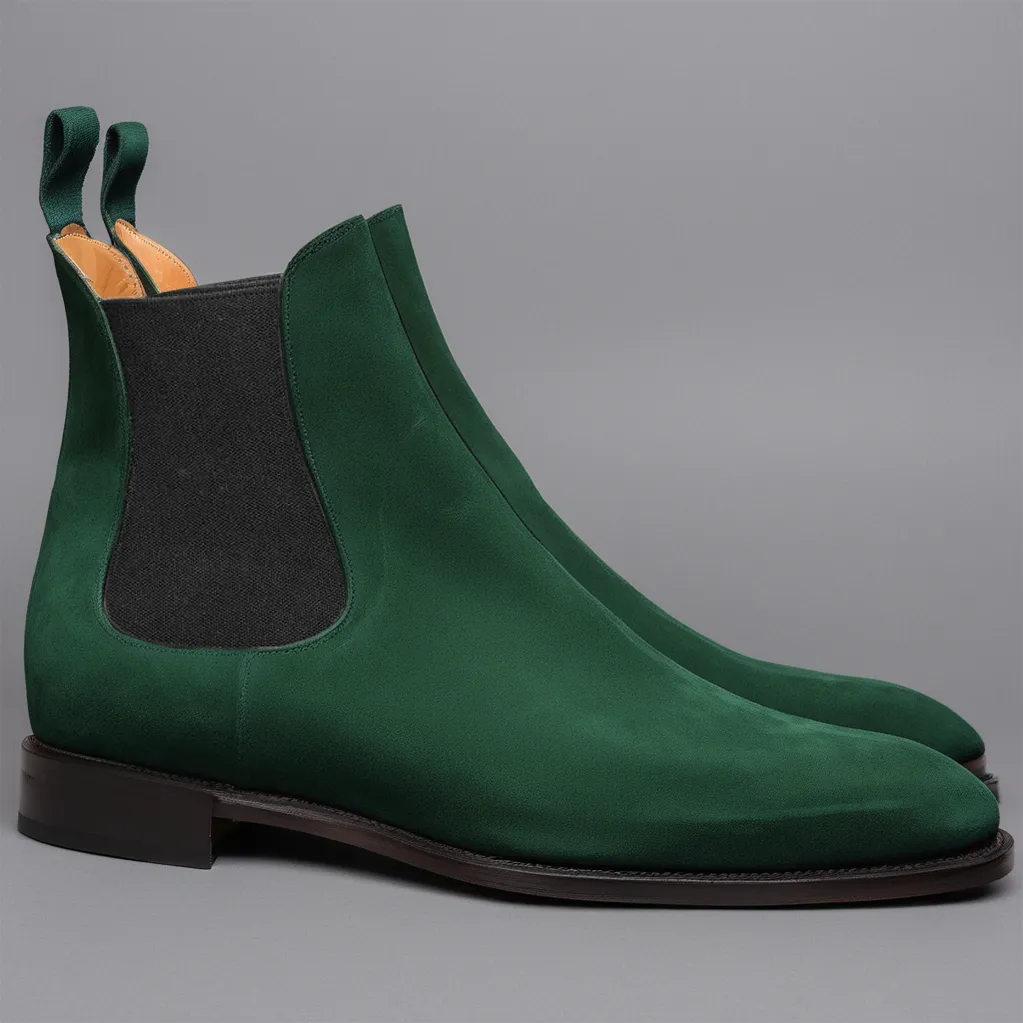 Flat Feet Shoes - Green Suede Leather Fenland Slip On Chelsea Boots with Arch Support sold by Costoso Italiano