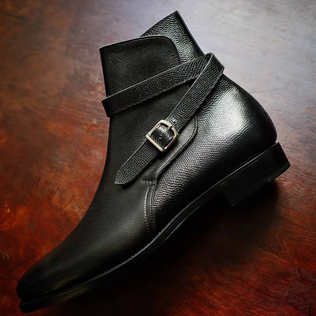 Height Increasing Black Leather Zamora Slip On Jodhpur Boots sold by Costoso Italiano