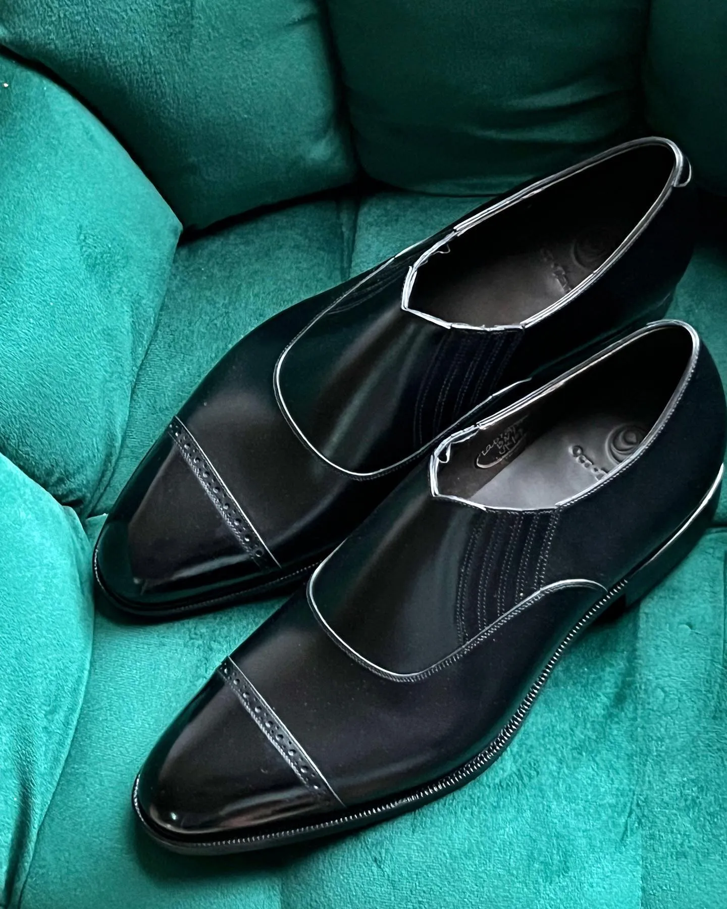 Black Leather Sorrento Slip On Brogue Toe Cap Loafers - AW24 sold by Costoso Italiano