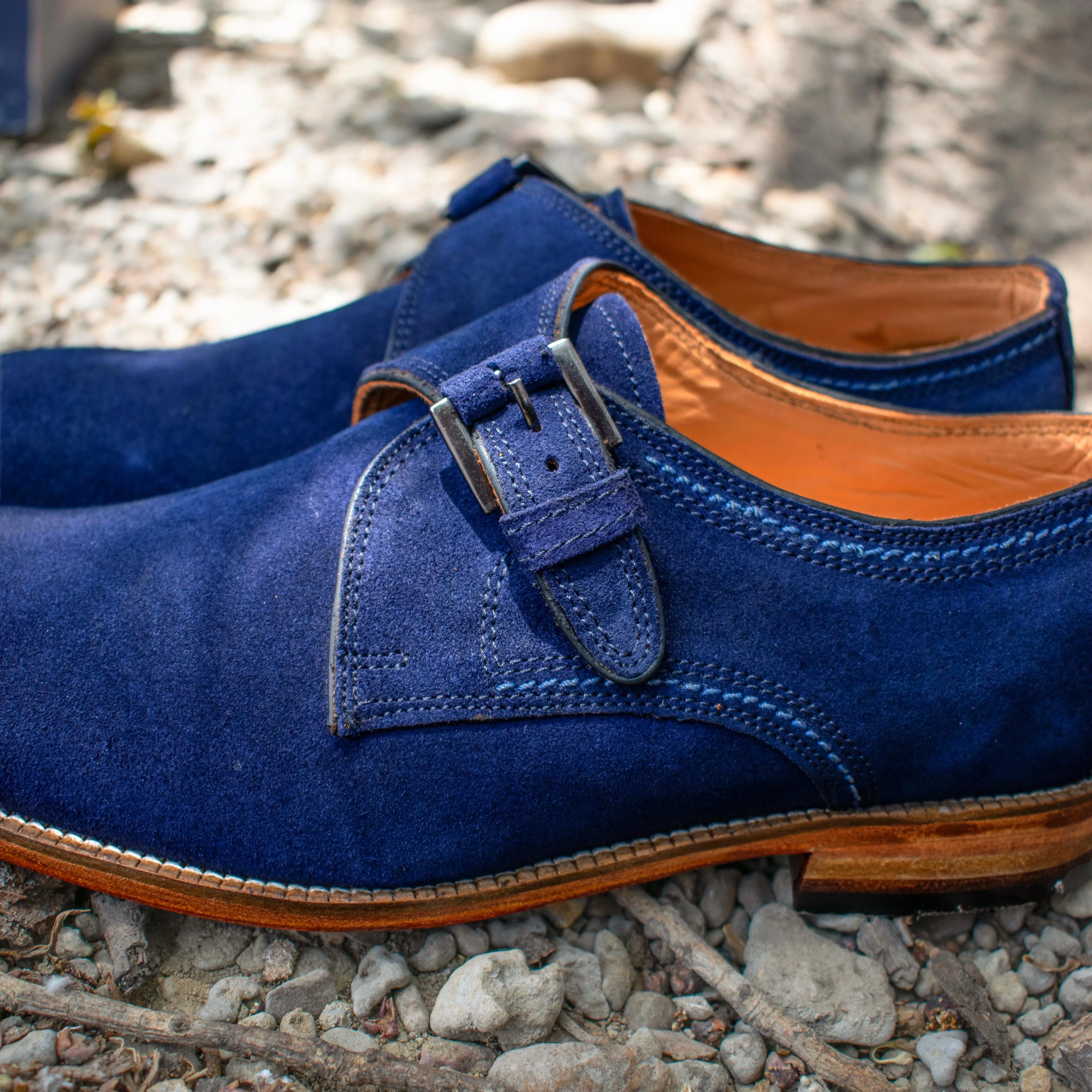 Navy Blue Suede Cheshire Monk Strap Shoes sold by Costoso Italiano product image thumbnail 3