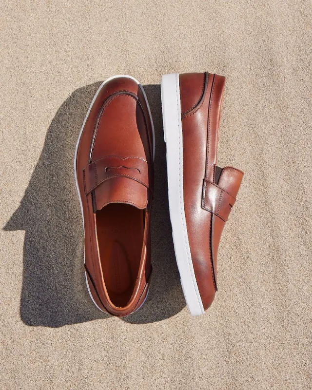 Tan Leather Phoebe Slip On Penny Sneakers with White Soles - Summer 2024 Collection sold by Costoso Italiano