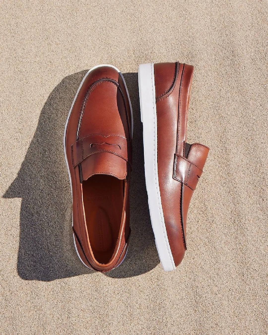 Tan Leather Phoebe Slip On Penny Sneakers with White Soles - Summer 2024 Collection sold by Costoso Italiano