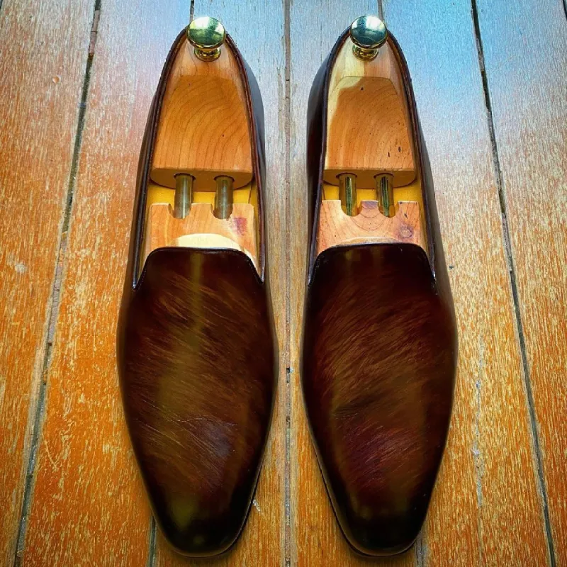 Brown Patina Leather Geelong Slip On Loafers sold by Costoso Italiano