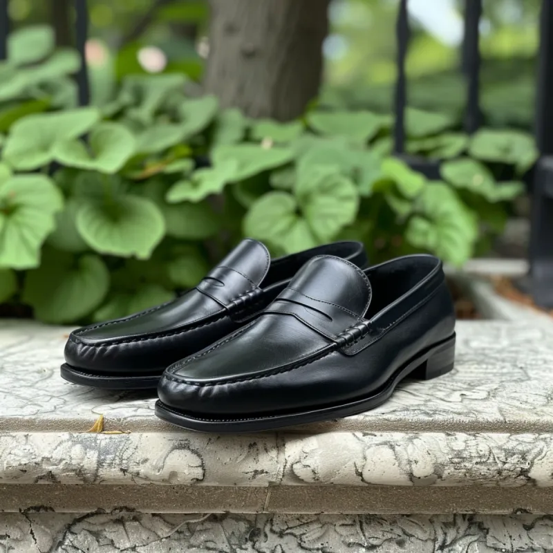 Black Leather Venetian Dapper Drift Loafers - Summer 2024 Collection sold by Costoso Italiano