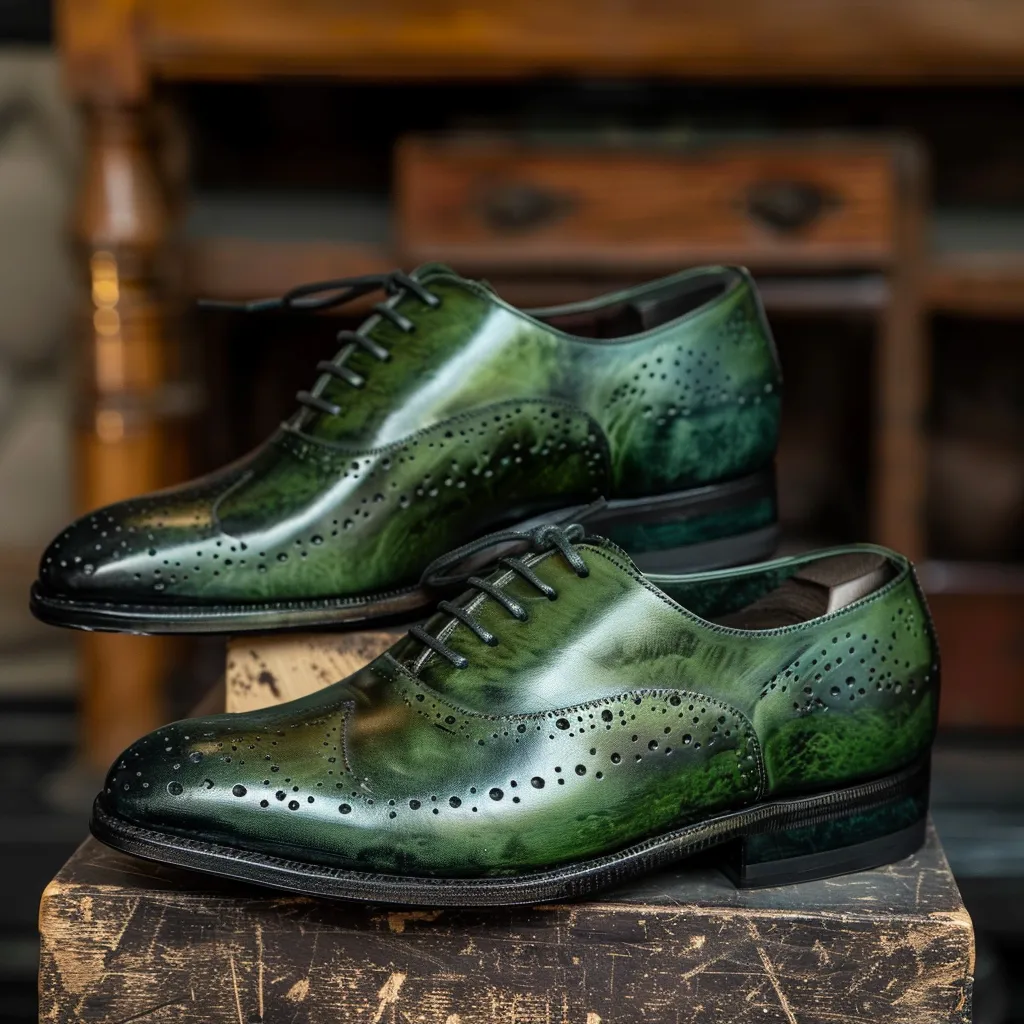 Green Leather Filippo Oxfords sold by Costoso Italiano