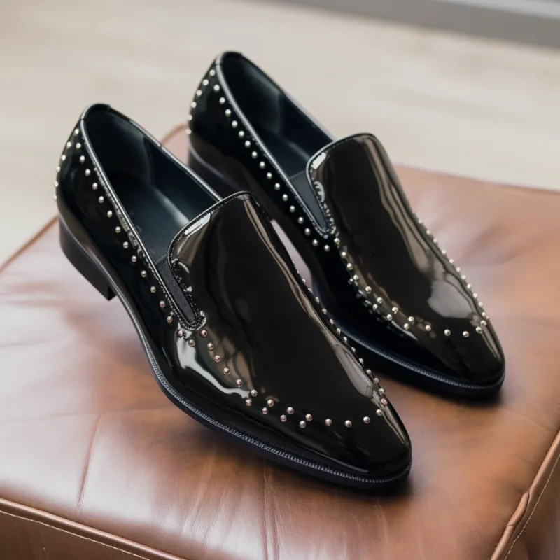 Black Leather Spike RivetStroll Slip On Studded Loafers - SS23 sold by Costoso Italiano