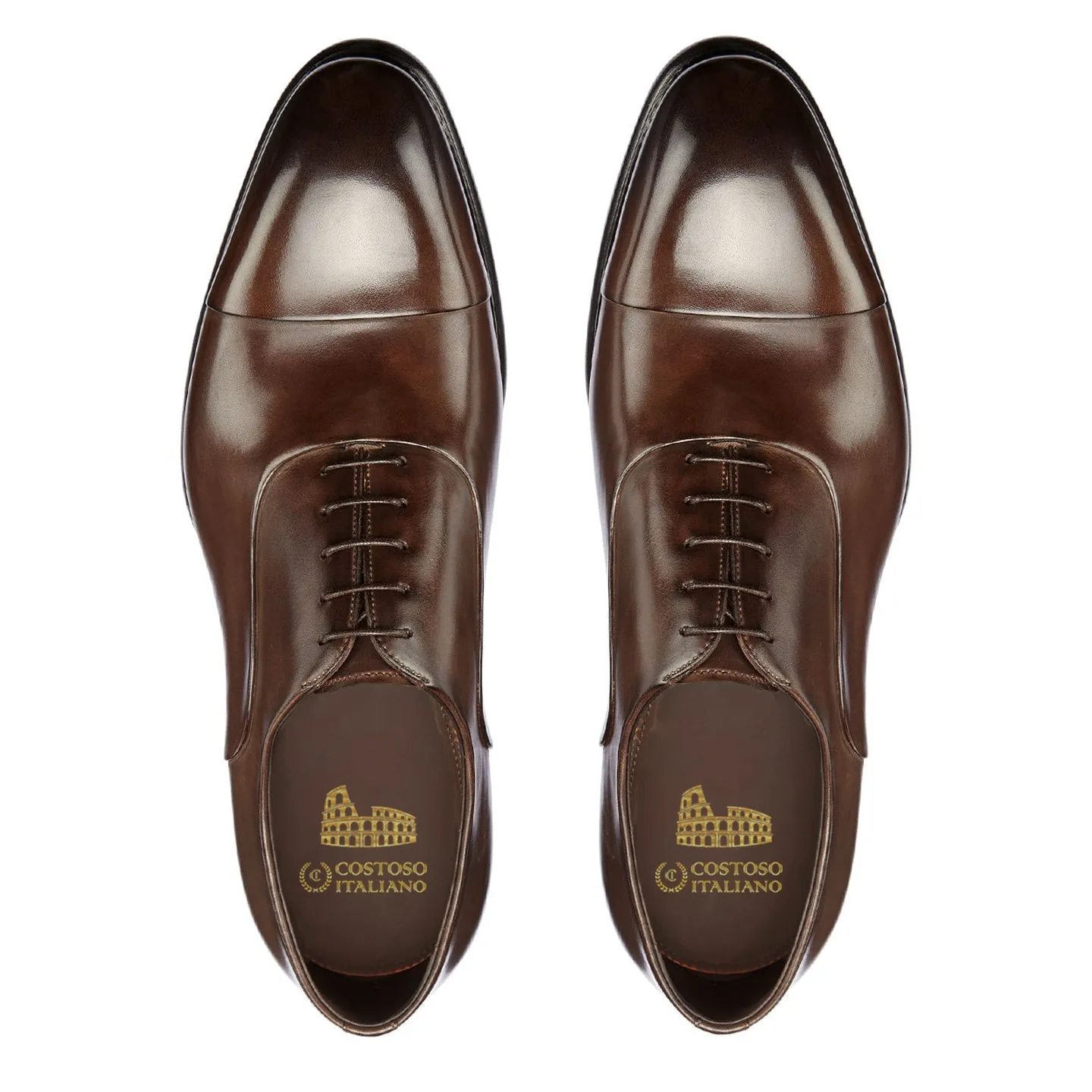 Height Increasing Brown Leather Woodford Balmoral Toe Cap Oxfords - Formal Shoes sold by Costoso Italiano product image thumbnail 3