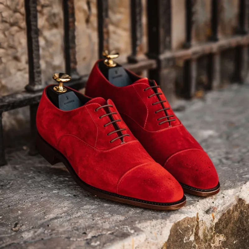 Red Suede Leather Pericle Lace-Up Oxford Shoes sold by Costoso Italiano