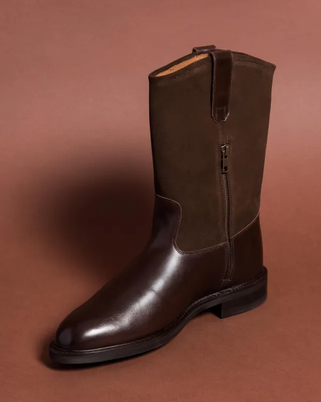 Brown Leather and Suede Priam Zipper Long High Boots - AW24 sold by Costoso Italiano