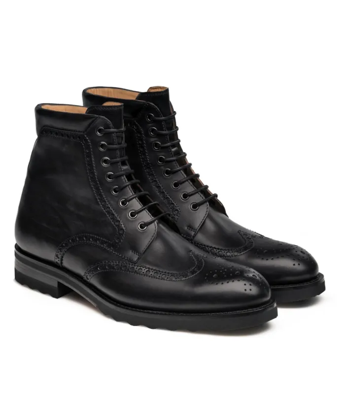 Height Increasing Black Leather Rennes Chunky Oxford Boots sold by Costoso Italiano