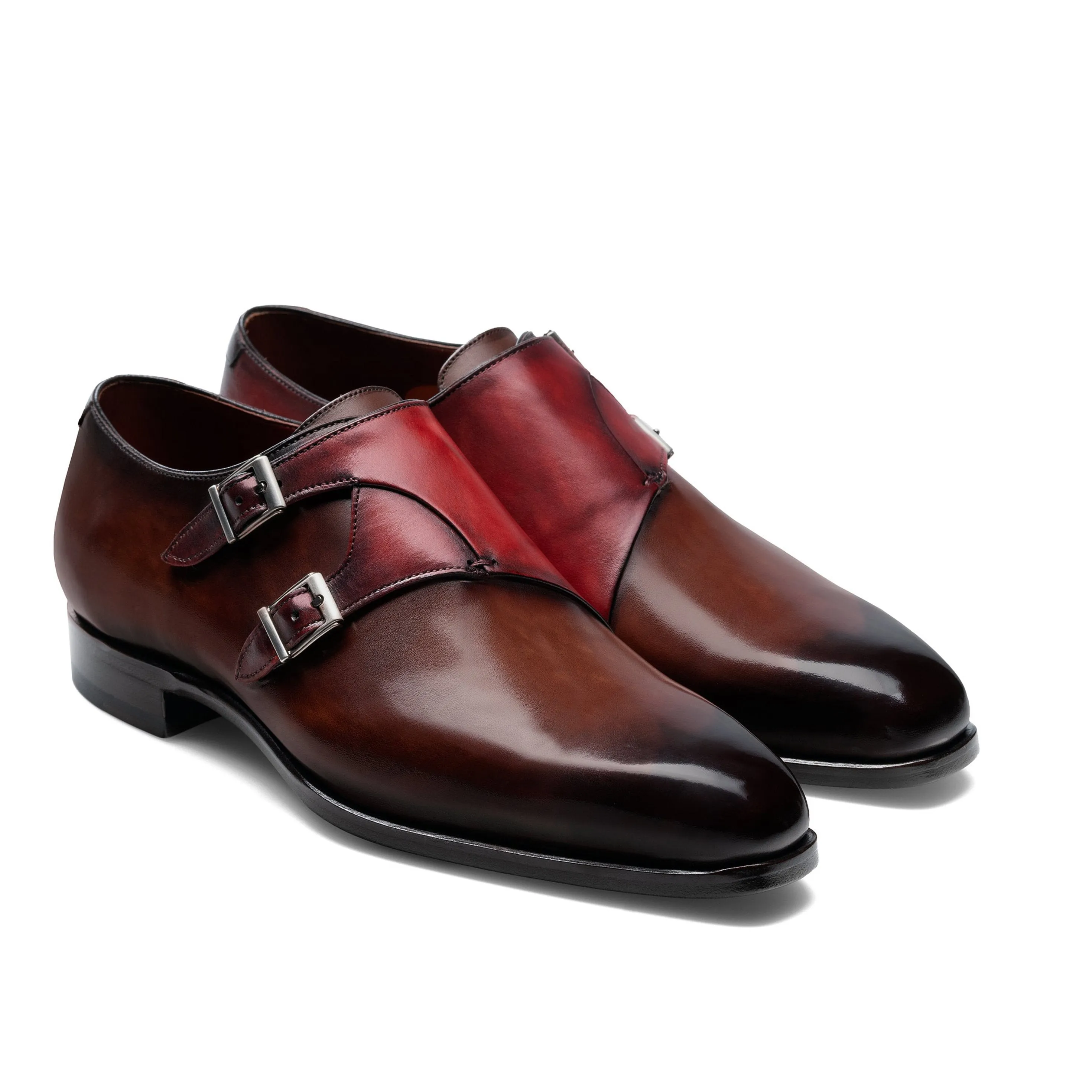 Flat Feet Shoes - Brown Leather Hartlepool Monk Strap Shoes with Arch Support sold by Costoso Italiano