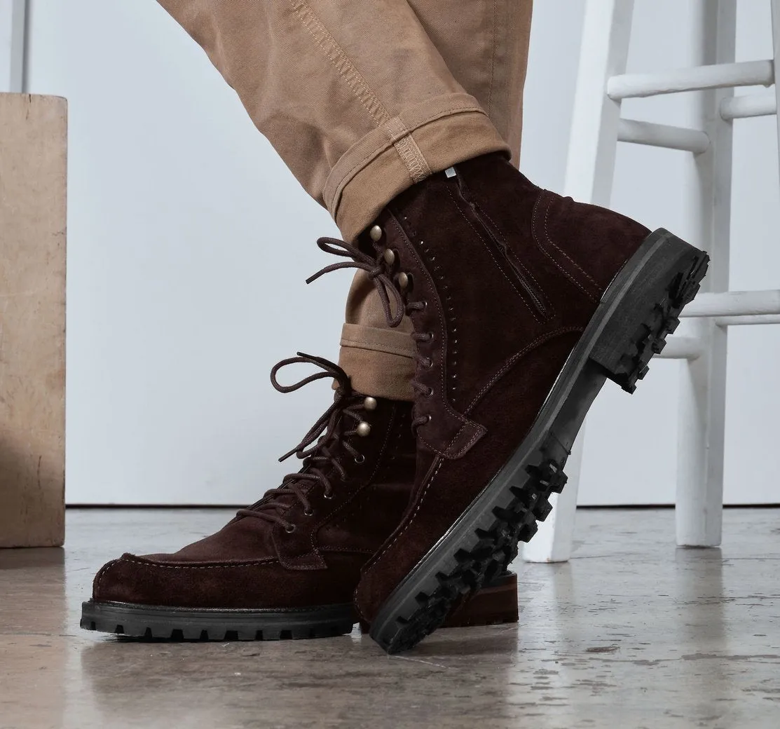 Height Increasing Brown Suede Preston Lace Up Hiking Combat Boots for Men - AW24 sold by Costoso Italiano