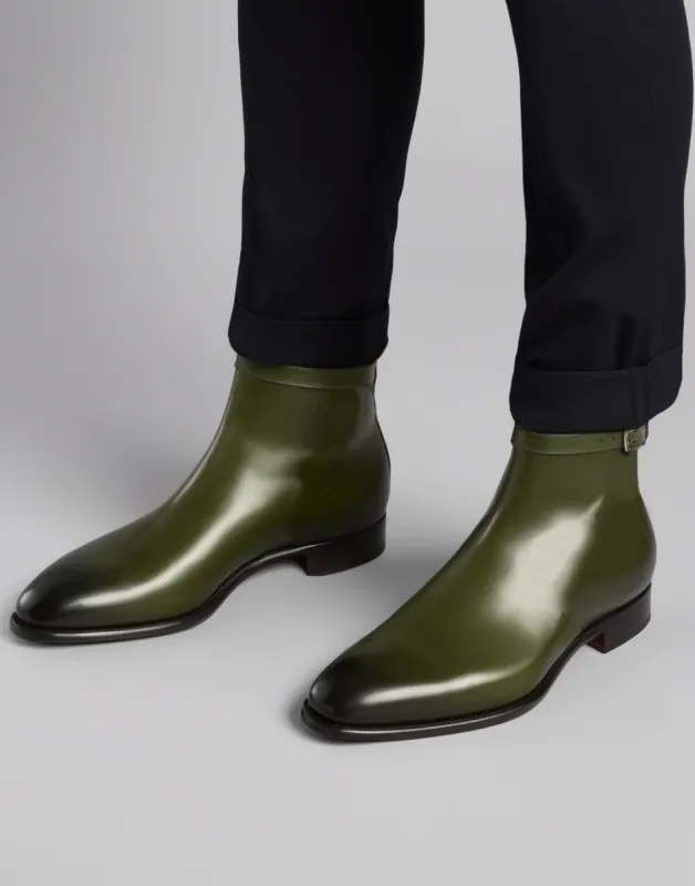 Green Leather Cracio Slip On Jodhpur Boots sold by Costoso Italiano