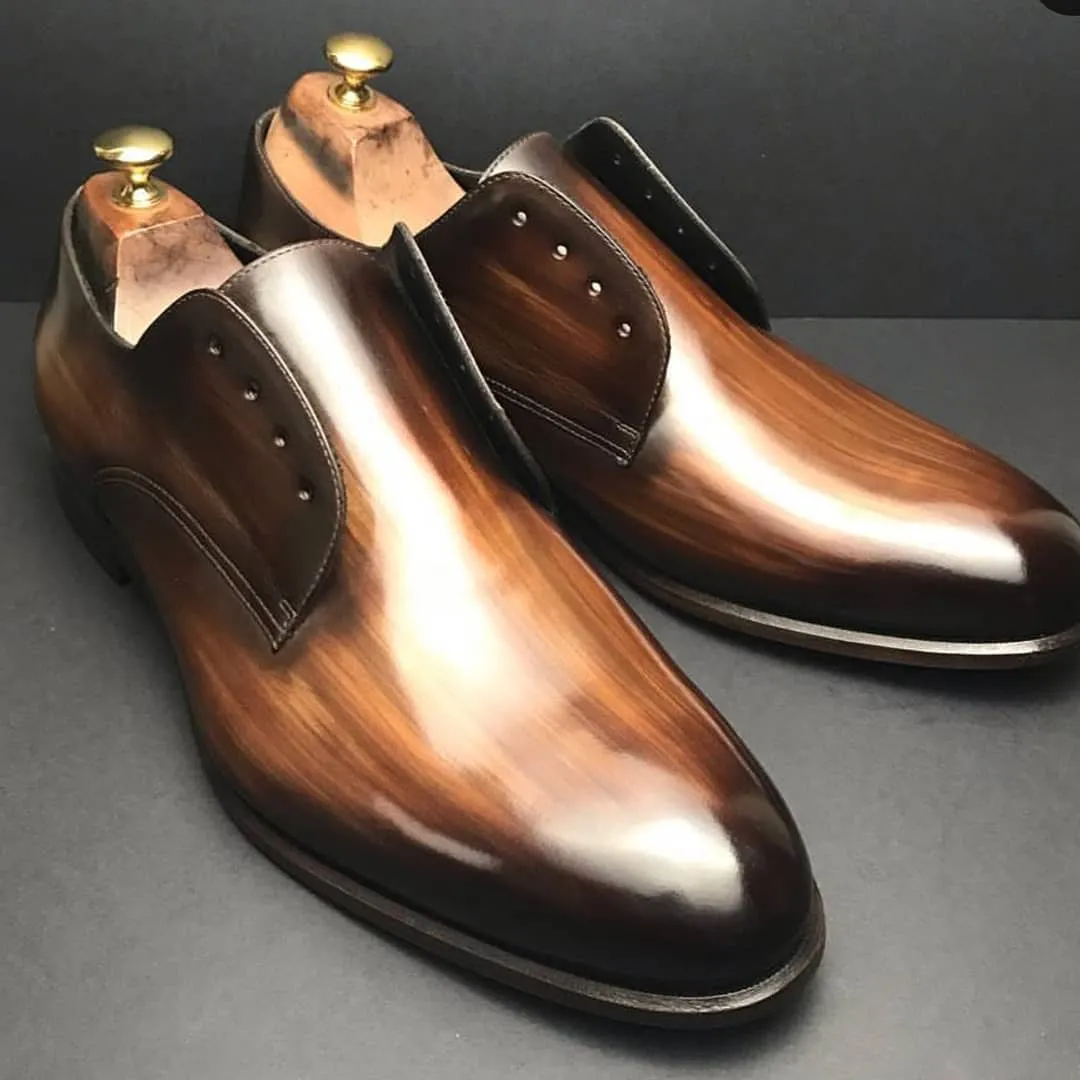 Tan Leather Cossonay Derby Shoes sold by Costoso Italiano