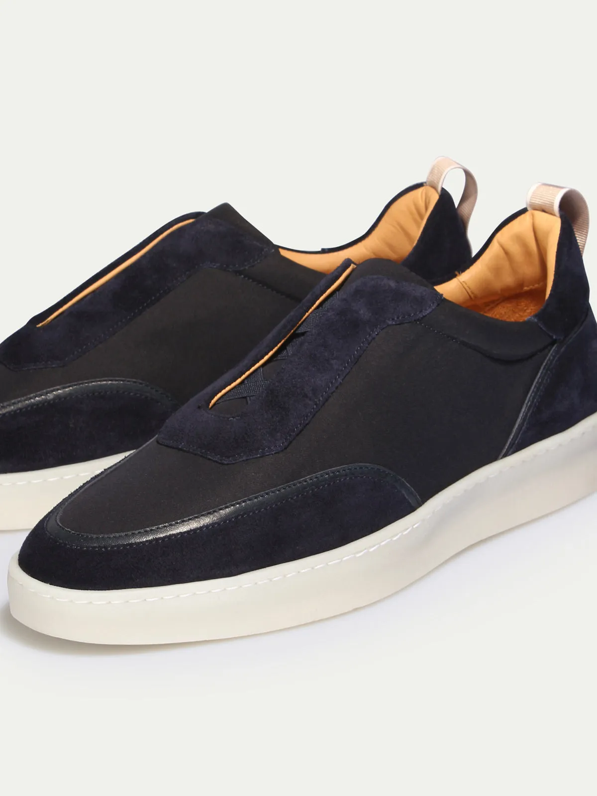 Navy Blue Leather and Suede Astrid Lace Up Sneakers - AW24 sold by Costoso Italiano product image thumbnail 4