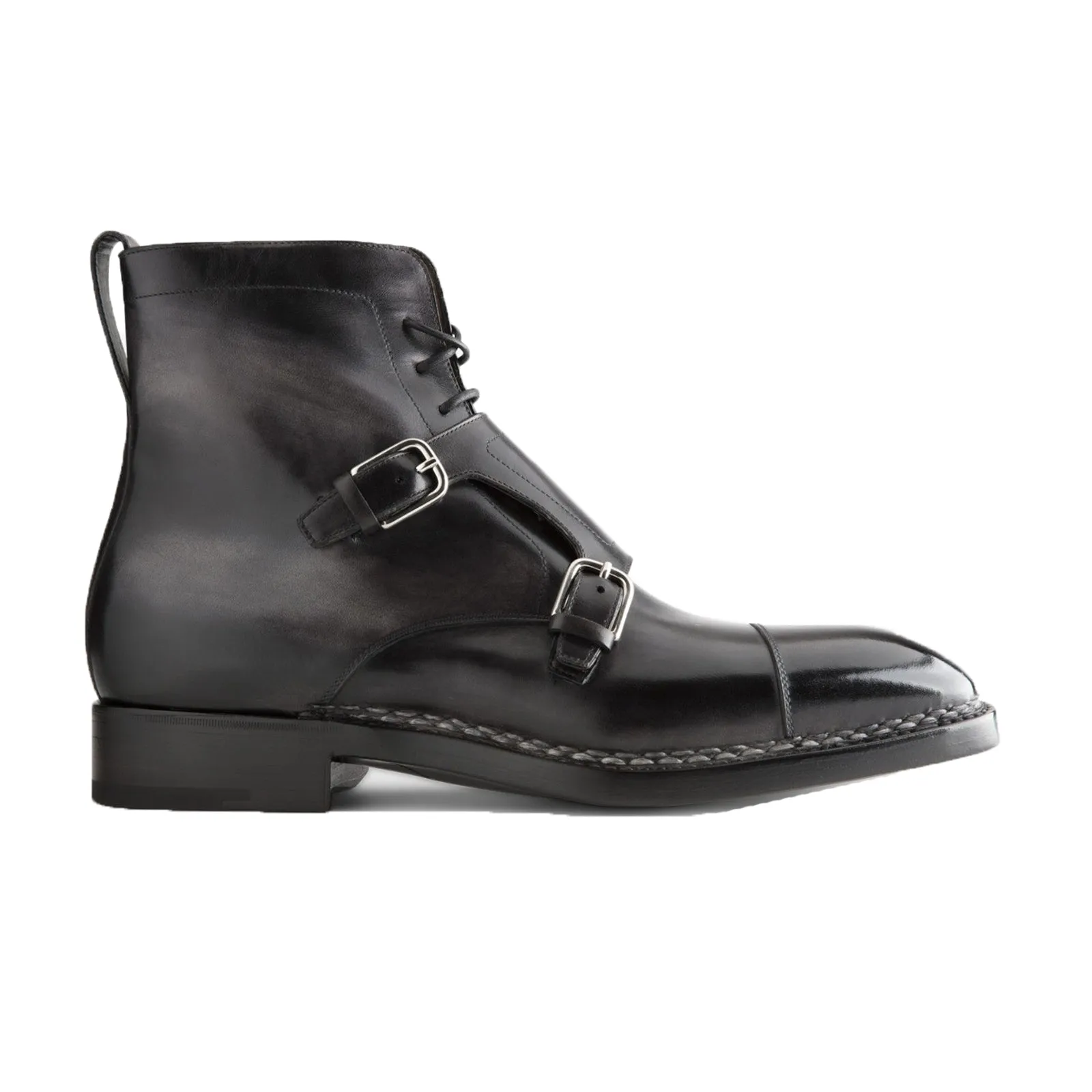 Norwegian Welted Mafra Black Leather Double Monk Strap Oxford Boot sold by Costoso Italiano product image thumbnail 2