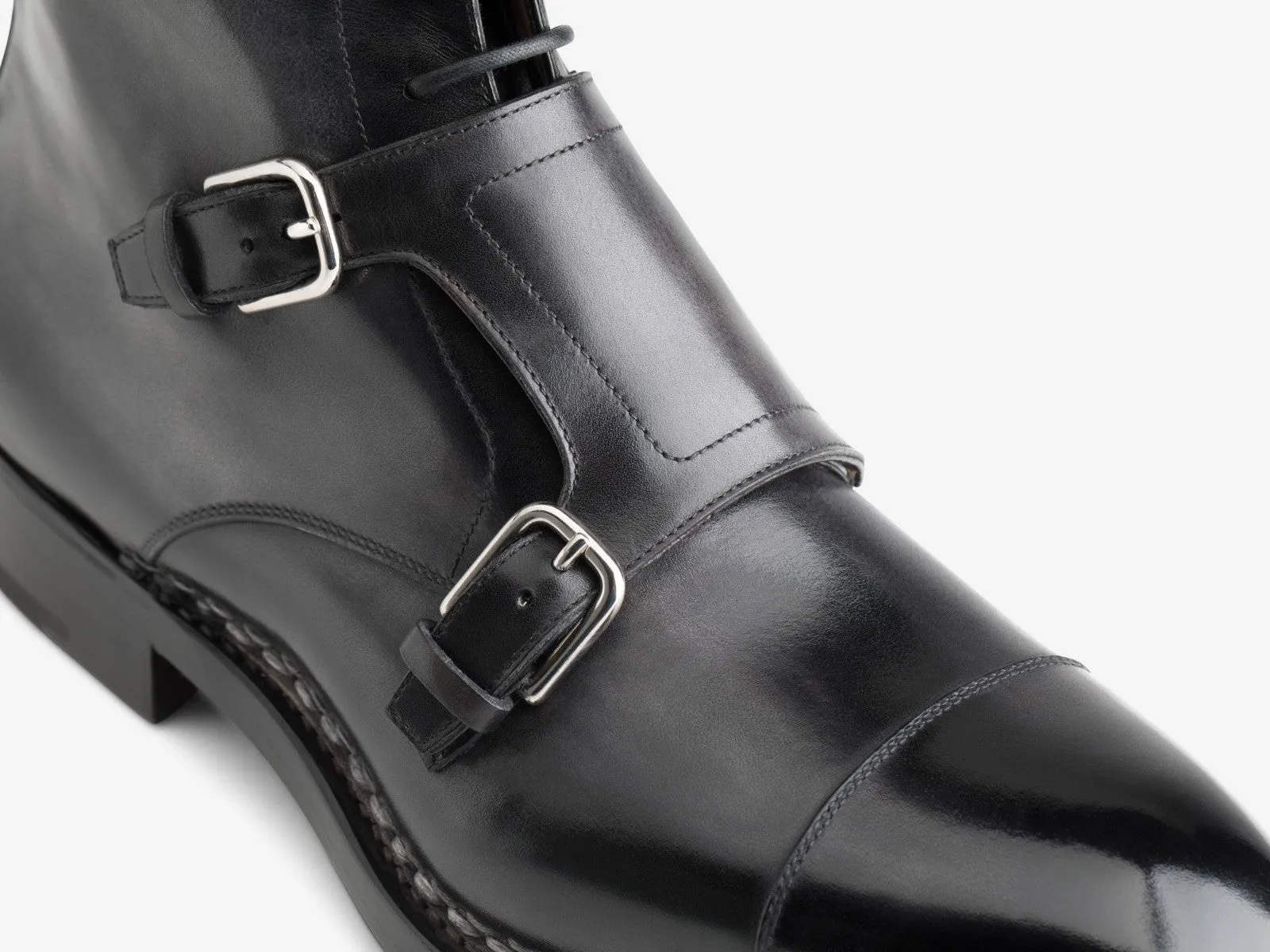Norwegian Welted Mafra Black Leather Double Monk Strap Oxford Boot sold by Costoso Italiano product image thumbnail 4