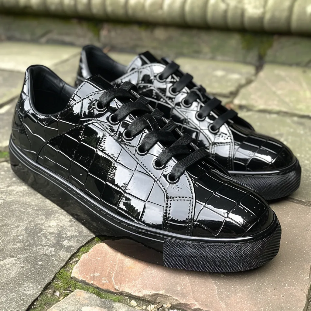 Black Croc Print Leather Niccolò Lace Up Sneakers sold by Costoso Italiano