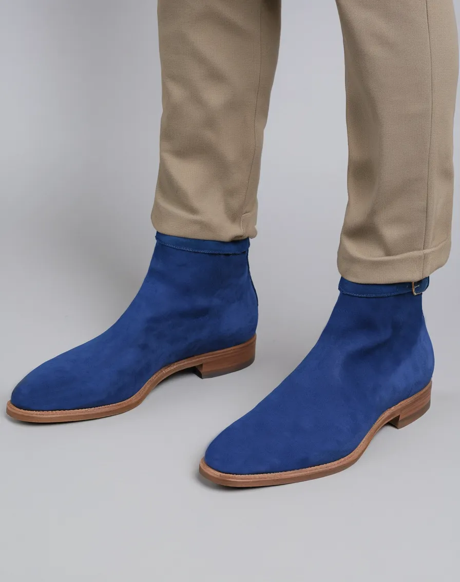 Dark Blue Suede Leather Cracio Slip On Jodhpur Boots sold by Costoso Italiano