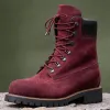 Burgundy Nubuck Leather Abbraccio Mid Calf Rugged Lace Up Combat Hiking Boots with Chunky Track Sole sold by Costoso Italiano