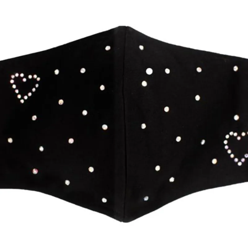 Black Silk Mask with Heart and Stars in Swarovski Crystals sold by Costoso Italiano