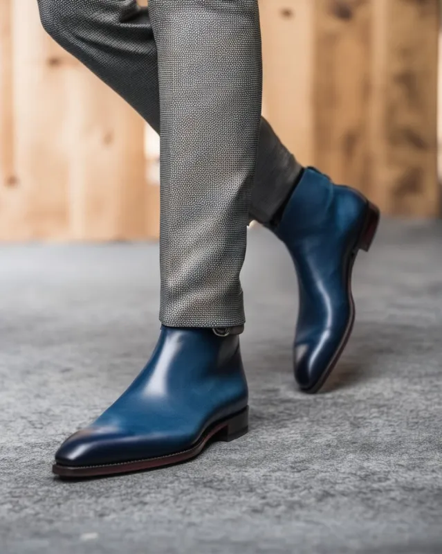 Blue Leather Amarante Slip On Jodhpur Boots sold by Costoso Italiano