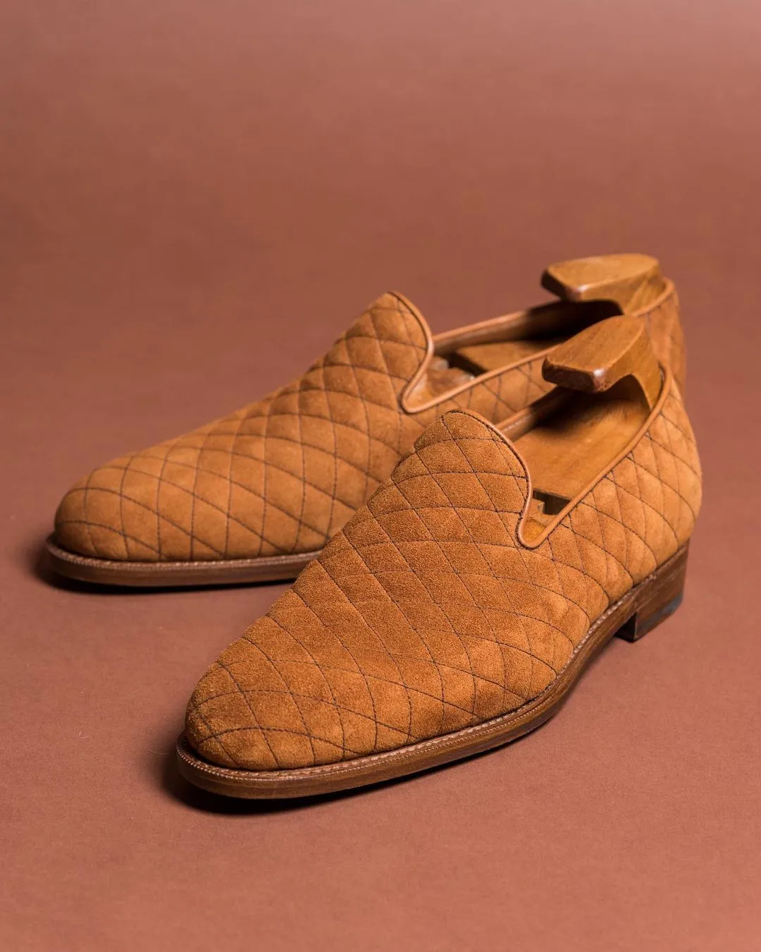 Height Increasing Tan Quilted Suede Mieres Loafers sold by Costoso Italiano