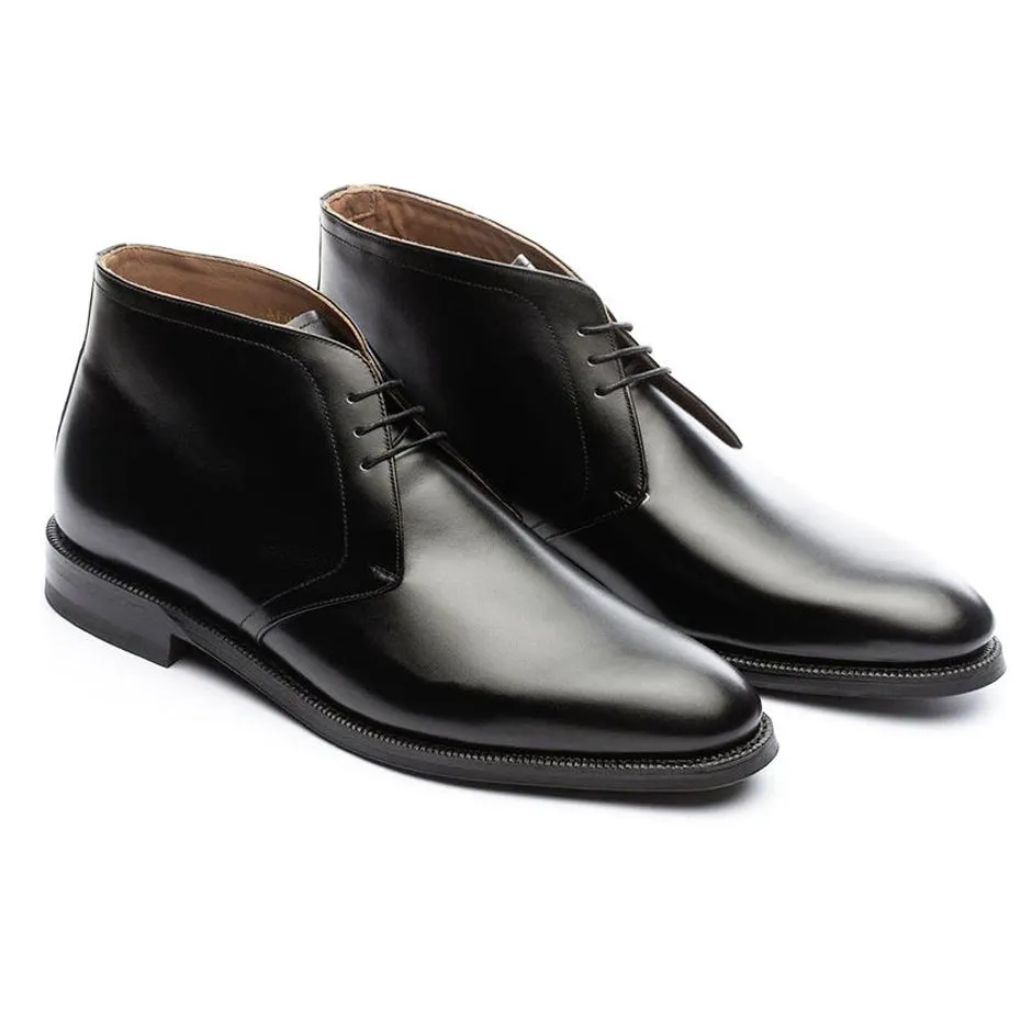 Height Increasing Black Leather Fylde Lace Up Chukka Boots sold by Costoso Italiano