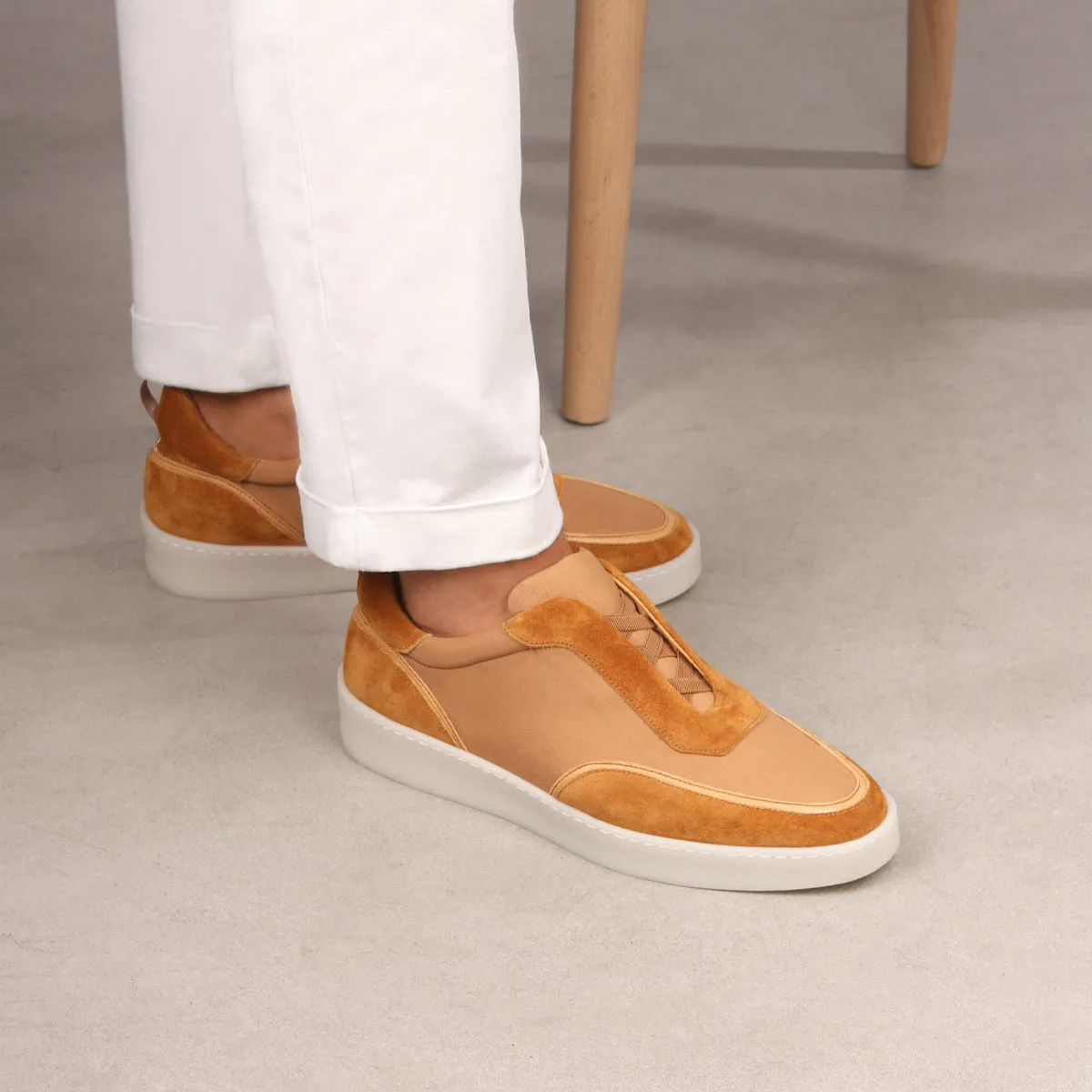 Tan Leather and Suede Astrid Lace Up Sneakers - AW24 sold by Costoso Italiano