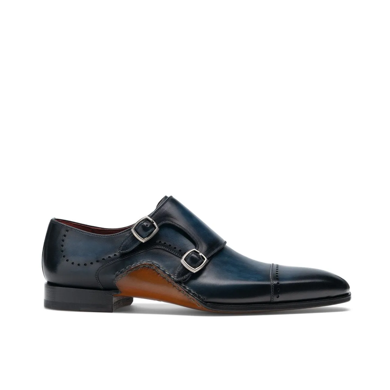 Flat Feet Shoes - Navy Blue Leather Victoria Monk Strap Shoes with Arch Support sold by Costoso Italiano product image thumbnail 4