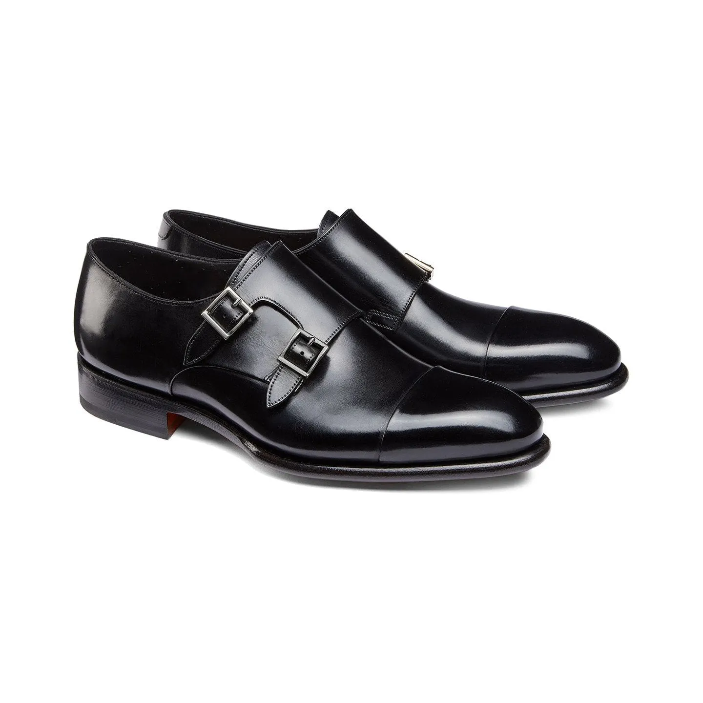 Flat Feet Shoes - Black Leather Castle Monk Straps with Arch Support sold by Costoso Italiano