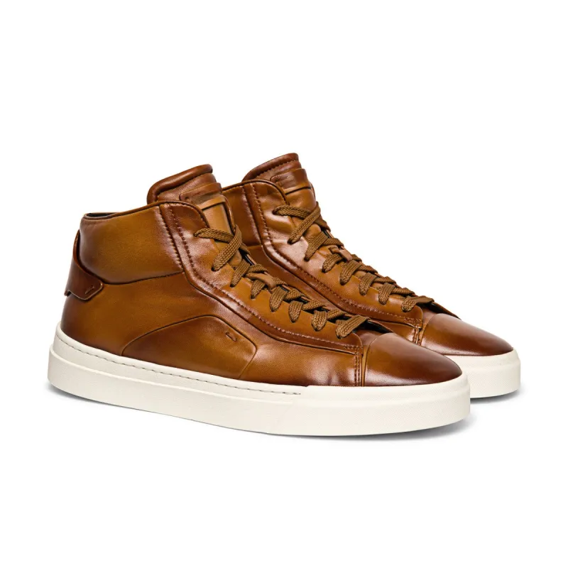 Tan Leather Estelle Lace Up High Top Sneakers - AW24 sold by Costoso Italiano