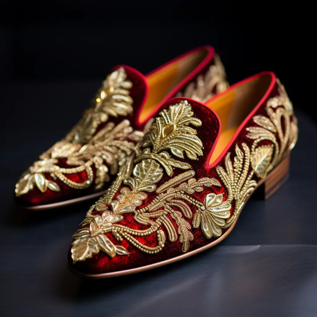 Luxury Edition - Artisian Made Maroon Velvet Hand Work Zardozi Peshawari Loafers | Wedding Shoes for Groom | Shoes for Haldi Mehendi Sangeet sold by Costoso Italiano
