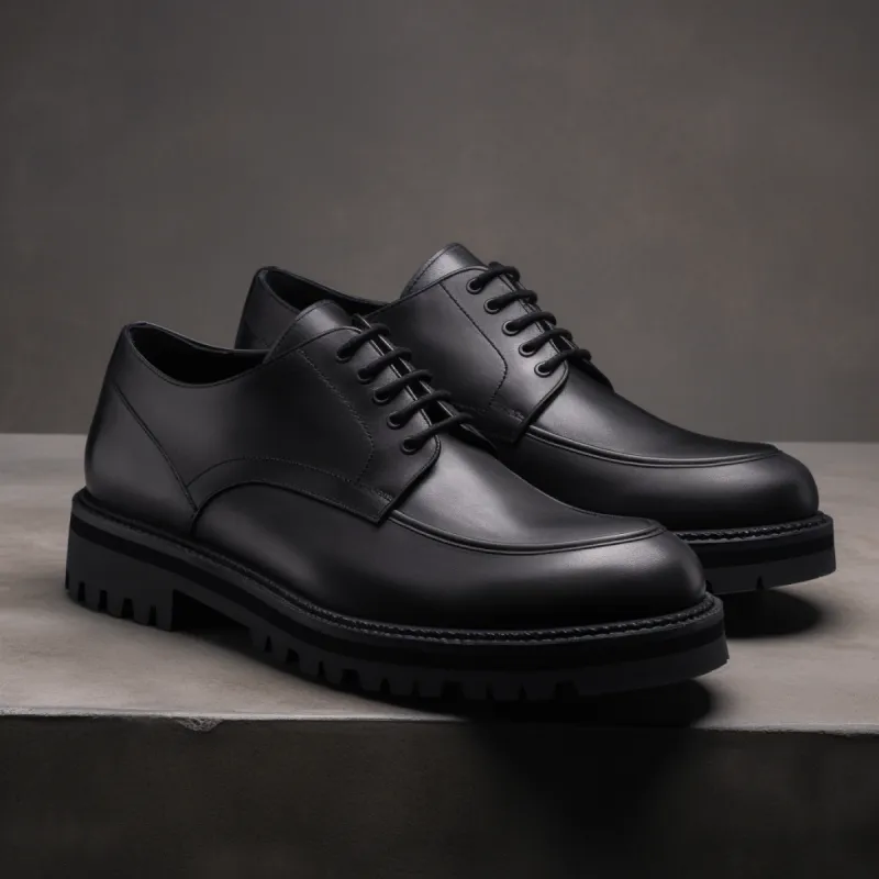 Black Leather Orion Chunky Derby Shoes - SS23 sold by Costoso Italiano