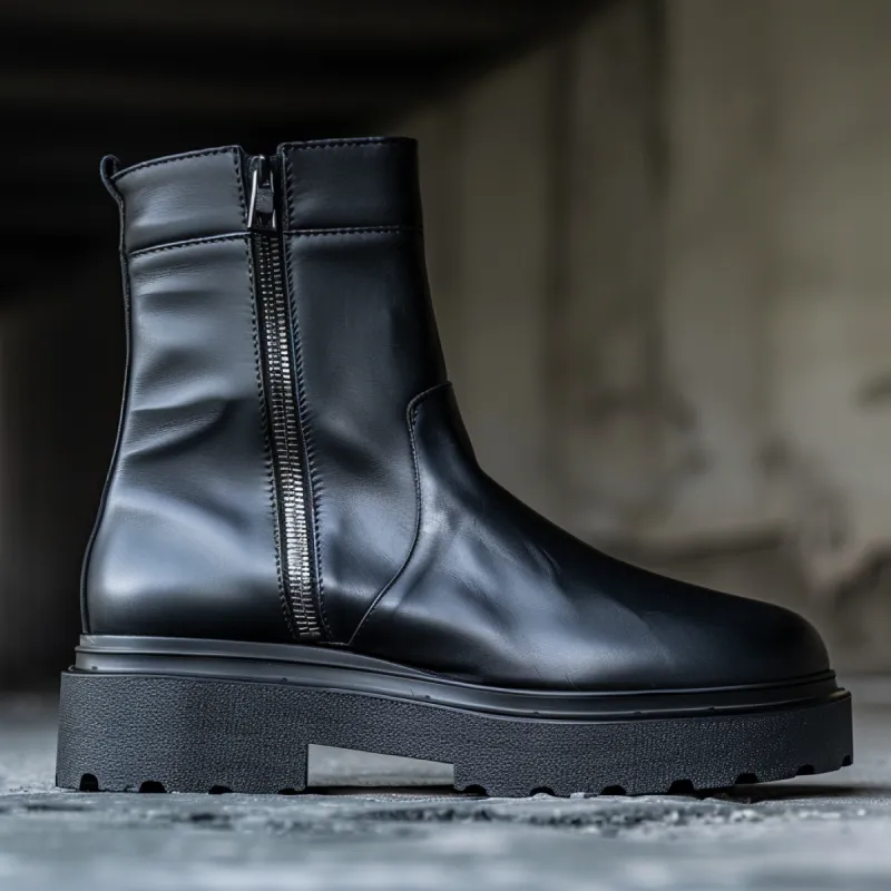 Black Leather Diotisalvi With Thick Sole Zipper Boots sold by Costoso Italiano